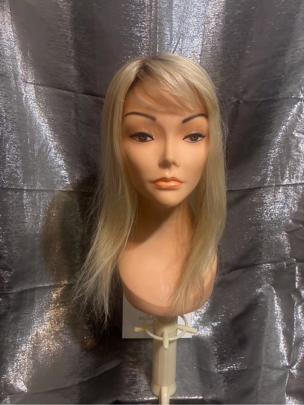 Hidden Crown human hair topper with Side Bangs - Classic Blonde w/roots